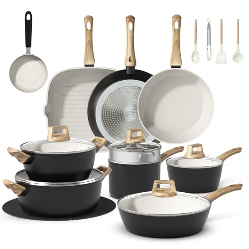 Bazova 25-Piece Pots and Pans Set Non Stick,Titanium Ceramic Cookware Set Non Toxic,Long-Lasting,PFAS Free,Induction Compatible,Complete Kitchen Set for All Family Cooking Needs