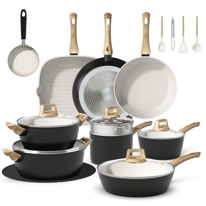 Bazova 25-Piece Pots and Pans Set Non Stick,Titanium Ceramic Cookware Set Non Toxic,Long-Lasting,PFAS Free,Induction Compatible,Complete Kitchen Set for All Family Cooking Needs