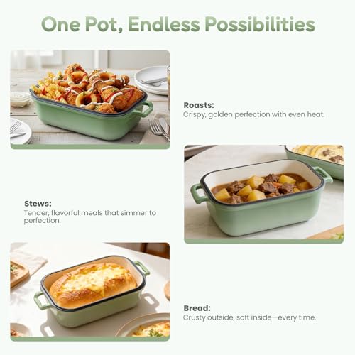 Ryede Enameled Cast Iron Dutch Oven Pot with Lid, Dutch Oven for Sourdough Bread Baking, 10×6 Bread Loaf Pans with Lid for Homemade Bread, Cake, Meatloaf, Oven & Induction Safe (Green, 3.84 QT)