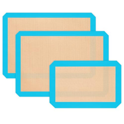 Silicone Baking Mat, Reusable Silicone Mats for Baking Set of 3, Non-Stick Baking Supplies for Pastries, Cookies, Macaroons, Bread