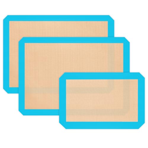 Silicone Baking Mat, Reusable Silicone Mats for Baking Set of 3, Non-Stick Baking Supplies for Pastries, Cookies, Macaroons, Bread