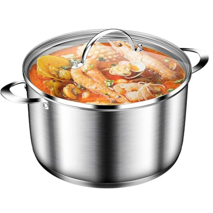STOCKPOT Cooking Pot, Stainless Steel Stock Pot with Glass Lid, 6 Quart Soup Pot, Induction Compatible, Dishwasher Safe