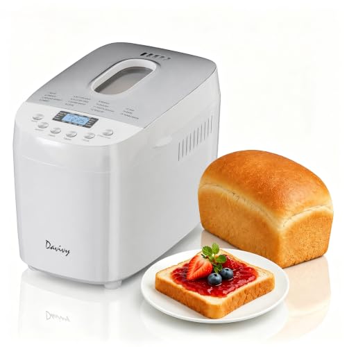 Davivy Bread Maker Machine 3LB with 2 Dough Kneading Paddles,15-in-1 Automatic Large Capacity Bread Machine Nonstick Bowl For Bread, Jam& Yogurt, 3 Loaf Sizes and 3 crust settings（silver，1.5kg）