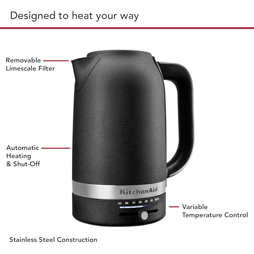 KitchenAid 1.7L Electric Kettle, Temp Control KEK1701, Cast Iron Black