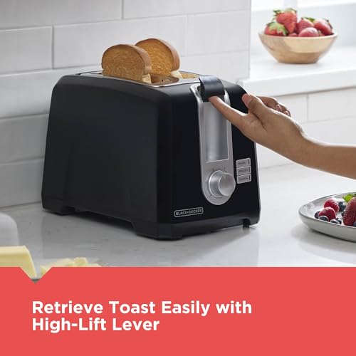 BLACK+DECKER 2-Slice Toaster, Extra Wide Slots for Bagels & Thick Bread, 6 Browning Settings, Removable Crumb Tray, Cancel Button, 850W, Black
