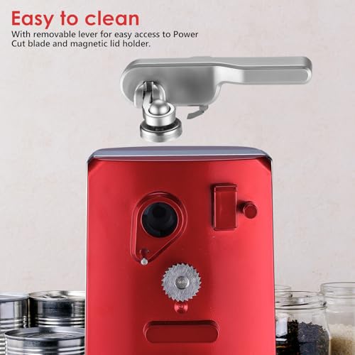 Davivy Electric Can Opener - One-Touch Hands-Free Operation, Removable Stainless Steel Cutter, 3-in-1 Design with Knife Sharpener & Bottle Opener (Red)