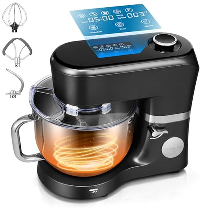 VIVOHOME Stand Mixer with Fermentation, One-Touch Presets Electric Dough Mixer with 6 Qt Bowl, Kitchen Standing Mixer for Baking, Cake with Flex Edge Beater, Bread Hook, Whisk, Black