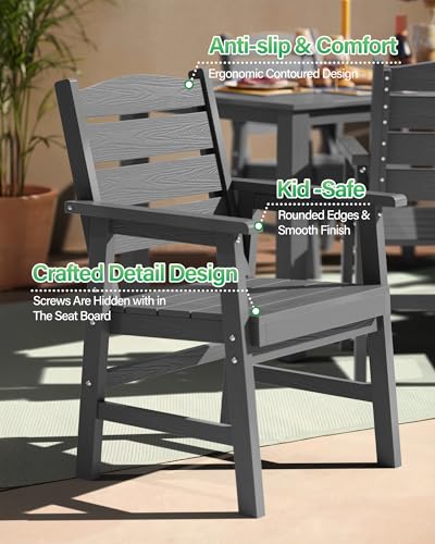 YEFU HIPS Outdoor Table and Chairs : Square Family-Friendly Patio Dining Sets - 5-Piece All-Weather Easy-Clean Outdoor Dining Set - Modern Furniture for Garden Deck Backyard Poolside（Grey）
