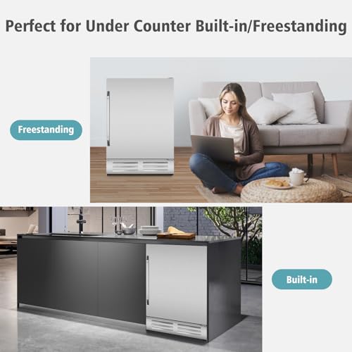 Velieta 24 Inch Outdoor Beverage Refrigerator Cooler,Stainless Steel Wide Refrigerator for 210 Cans,Fit Perfectly for 24" Space Built-in Counter or Freestanding with powerful and quiet cooling system