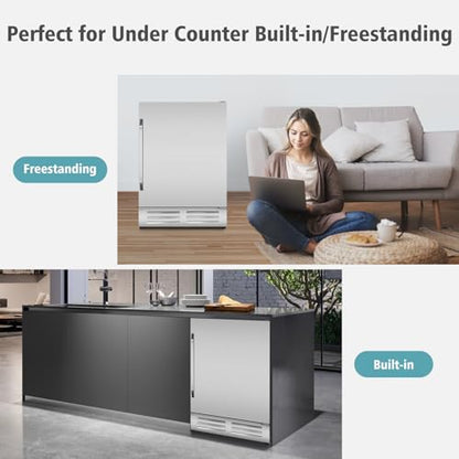 Velieta 24 Inch Outdoor Beverage Refrigerator Cooler,Stainless Steel Wide Refrigerator for 210 Cans,Fit Perfectly for 24" Space Built-in Counter or Freestanding with powerful and quiet cooling system