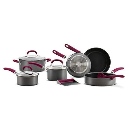 Rachael Ray Create Delicious Hard Anodized Nonstick Cookware Pots and Pans Set, 11 Piece, Burgundy Handles