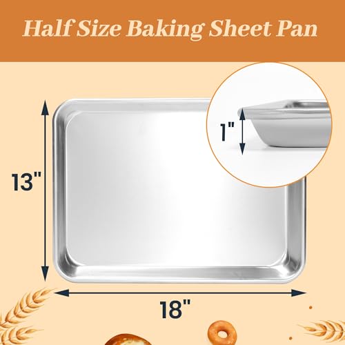 STEELUS 6 Pack Half Size Baking Sheet Pans, Aluminum Commercial Cookie Sheets Non-Stick, 18"x13"