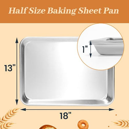 STEELUS 6 Pack Half Size Baking Sheet Pans, Aluminum Commercial Cookie Sheets Non-Stick, 18"x13"