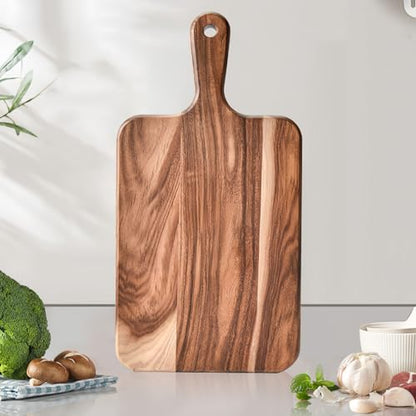 Eugelrom Acacia Wood Cutting Board with Handle - 14 x 7in, Wooden Chopping Board for Meat, Cheese, Bread, Fruits & Vegetables – Ideal Charcuterie & Serving Board, Durable Butcher Block