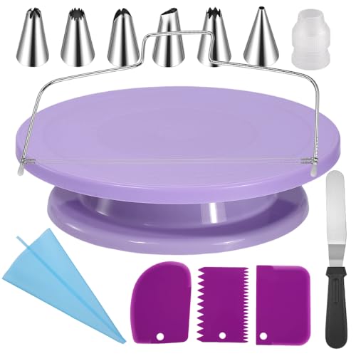 Cake Stand Rotating Turntable kit with Reusable Piping Bag and Piping Tips,Offset Spatula,Cake Decorating Tools for Beginners