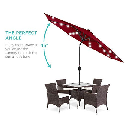 Best Choice Products 10ft Solar Polyester LED Lighted Patio Umbrella w/Tilt Adjustment and UV-Resistant Fabric - Red