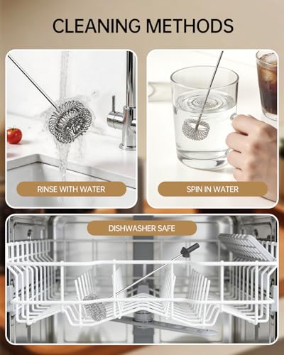 CIRCLE JOY Rechargeable Milk Frother Handheld with Stand, Dual Spring Whisk Electric Foam Maker, Detachable Hand Frother Wand Drink Mixer for Lattes, Cappuccino, Macchiato, Hot Chocolate, Silver