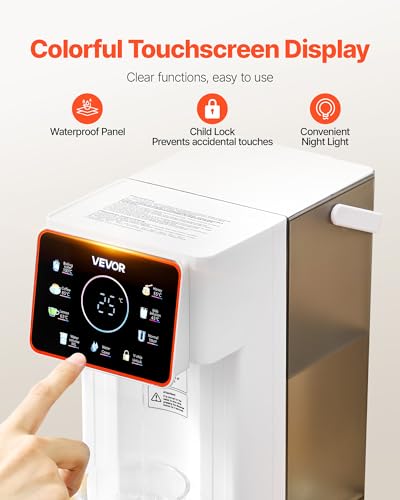 VEVOR Instant Hot Water Dispenser, Countertop Boiling Water Dispenser with Adjustable 6 Temperatures & 7 Water Volumes, 101oz Removable Water Tank, Quick Heating with Touchscreen & Child Lock for Home