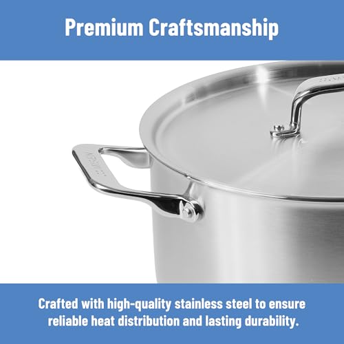 Misen 5-Ply Stainless Steel Stockpot – Large Cooking Pot for Boiling, Simmering & Stewing - Consistent, Even Heating - Durable, Dishwasher Safe – Oven-Safe to 800F, Induction Ready - 8 QT