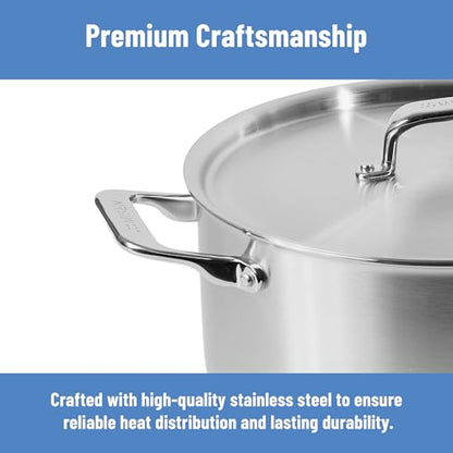 Misen 5-Ply Stainless Steel Stockpot – Large Cooking Pot for Boiling, Simmering & Stewing - Consistent, Even Heating - Durable, Dishwasher Safe – Oven-Safe to 800F, Induction Ready - 8 QT
