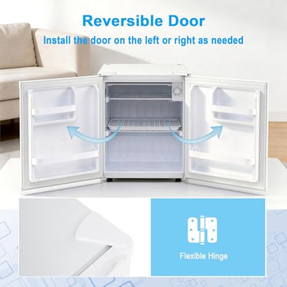 COSTWAY 1.7 Cu.Ft Mini Fridge, Compact Refrigerator w/Chiller Compartment, Adjustable Thermostat, Reversible Single Door & Low Noise, Small Refrigerator for Dorm, Office, Bedroom & Apartment (White)