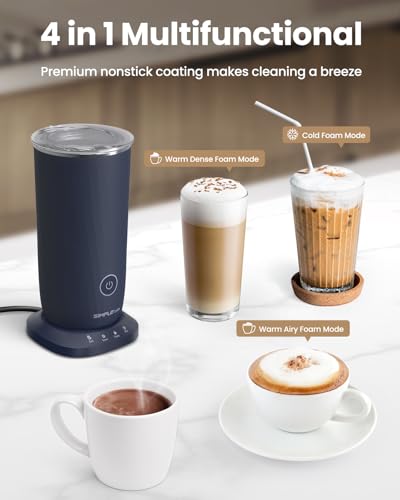SIMPLETASTE Milk Frother, 4-in-1 Electric Milk Frother and Steamer, Automatic Warm and Cold Foam Maker and Milk Warmer for Latte, Cappuccinos, Dark Blue