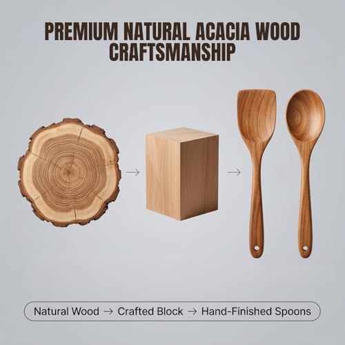 10 Pcs Wooden Utensil Set, 100% Natural Teak Wood Cooking Utensils with Spatula, Turner, Spoon Rest & Holder, Heat Resistant, Lightweight Wooden Spoons for Cooking, Safe for Nonstick Cookware