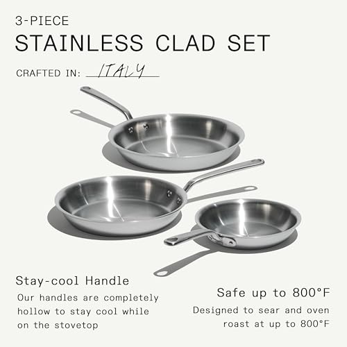 Made In Cookware | 3-Piece (Includes 8",10",12") Stainless Frying Pan Set | 5 Ply Stainless Clad | Professional Cookware | Crafted in Italy | Induction Compatible