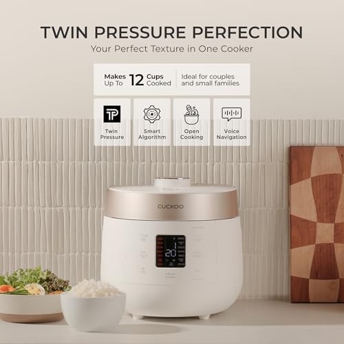 CUCKOO Twin Pressure Rice Cooker 6-Cup Uncooked / 12-Cup Cooked with Nonstick Inner Pot, Versatile Rice Maker & Warmer with 16 Menu Options, Open Cooking Mode, Voice Guide, White (CRP-ST0609FW)
