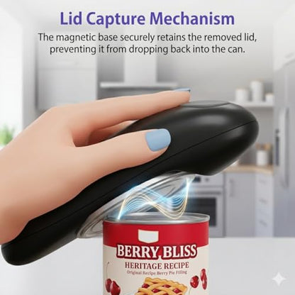 yakbins Electric Can Opener, Smooth Edge Automatic Can Opener for Weak Hands, One Button Effortless Operation, Safe & Hygienic Hands-Free Can Opener for Seniors and Arthritis, Black