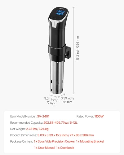 VEVOR Sous Vide Precision Cooker, 1100W Sous-Vide Cooking Machine, WIFI Immersion Circulator with LED Digital Display, Fast-Heating, Accurate Temperature & Timer Control, SUS304 Stainless Steel