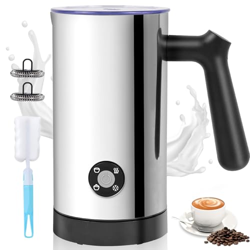 Milk Frother, 4-in-1 Milk Frother and Steamer, 10.6oz Electric Milk Steamer, Automatic Cold and Hot Foam Maker for Lattes, Cappuccinos, Ceramic Lining Interior (Polished)