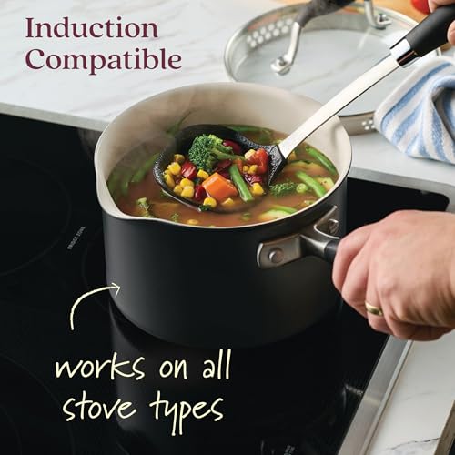 Anolon Advanced Ceramic Nonstick Pots and Pans, Induction Suitable, Dishwasher Safe, 9 Piece Cookware Set - Black with Cream Ceramic Interior