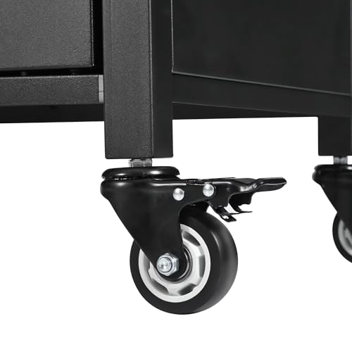 JIJIWANG 55.5" Black Kitchen Island with Sink, Metal Grill Cart Table with 304 Stainless Steel Sink, Outdoor Patio Bar Cart Sink Station with 4 Lockable Wheels for Pizza Prep L 55.5" x W 20" H 36.7"