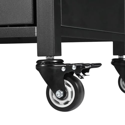 JIJIWANG 55.5" Black Kitchen Island with Sink, Metal Grill Cart Table with 304 Stainless Steel Sink, Outdoor Patio Bar Cart Sink Station with 4 Lockable Wheels for Pizza Prep L 55.5" x W 20" H 36.7"