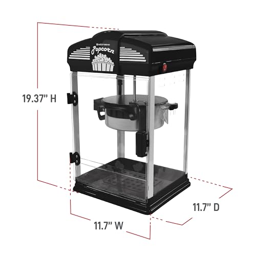 West Bend Stir Crazy Movie Theater Popcorn Popper, Gourmet Popcorn Maker Machine with Nonstick Popcorn Kettle, Measuring Tool and Popcorn Scoop for Popcorn Machine, 4 Qt., Black