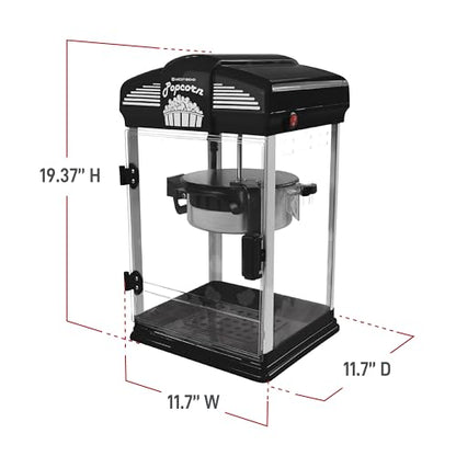 West Bend Stir Crazy Movie Theater Popcorn Popper, Gourmet Popcorn Maker Machine with Nonstick Popcorn Kettle, Measuring Tool and Popcorn Scoop for Popcorn Machine, 4 Qt., Black