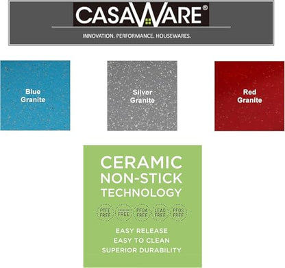 casaWare 2pc Large Flat Baking Cookie Sheet, 12.5 x 14-inch with a 1.5-inch Handle, Ceramic Non-Stick Coating (Silver Granite)