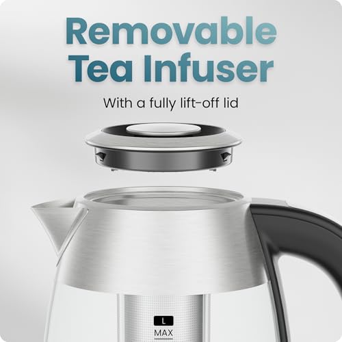 CHEFMAN Lightning High-Powered Electric Kettle, 1.8L 1750W, Rapid Boil 2 Cups in 2 Minutes, BPA Free Cordless Tea Kettle with Digital Temperature Control and 1-Hour Keep Hot – Stainless Steel