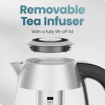 CHEFMAN Lightning High-Powered Electric Kettle, 1.8L 1750W, Rapid Boil 2 Cups in 2 Minutes, BPA Free Cordless Tea Kettle with Digital Temperature Control and 1-Hour Keep Hot – Stainless Steel