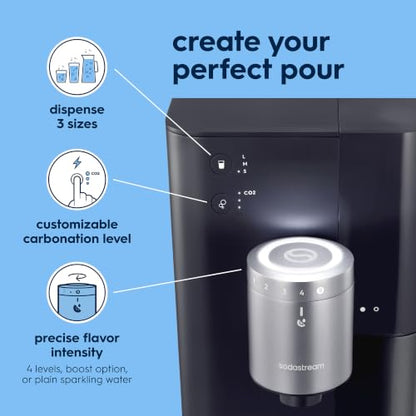 Sodastream Fountain |Soda Machine and Sparkling Water Maker Starter Kit (Silver/Black) With 60L CO2 Canister, Water Tank, 2 Flavor Connectors and Pepsi Zero Flavor