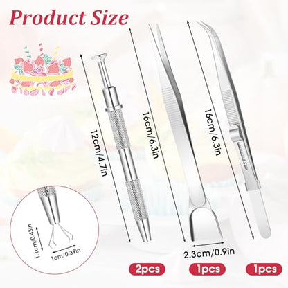 4pcs Sprinkles Tools for Cake Decorating, 4 Claw Sprinkle Pen Pearl Grabber Cake Decorating Tools Set Stainless Steel Cake Tweezers Pearl Sprinkle Spoon with Shovel Head Cake Cookie Cupcake Decoration