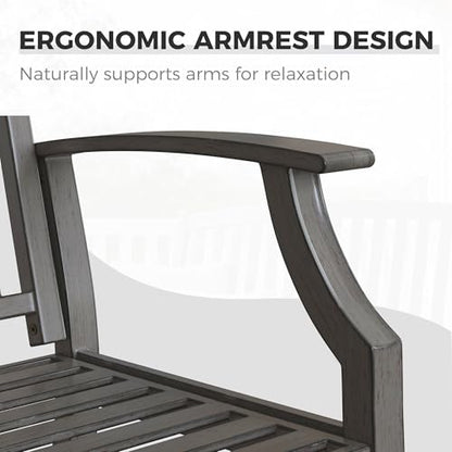 Grand patio Farmhouse Outdoor Bench, Garden Benches with Anti-Rust Aluminum, Faux Wood Grain Finish Frame Patio Bench for Front Porch, Weathered Gray