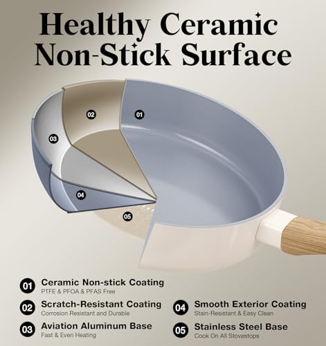 KOCH SYSTEME CS 6 Inch Frying Pan with Lid, Small Fry Pan with Nonstick Ceramic Interior, Single Egg Pan, 6" Frying Pan Nonstick with Stay-Cool Handle, Mini Omelette Pan