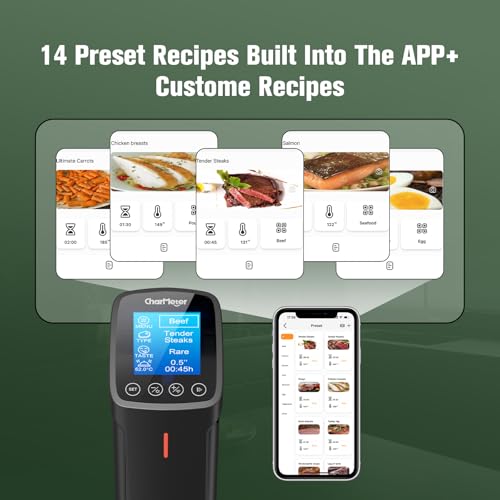 2.4g Wifi Sous Vide Cooker CharMeter Sous Vide Machine CSV-100-W, 1000 Wattts Sous-Vide Cooker Immersion Circulator App Control with 14 Preset Recipes, Calibration Function,Fast-Heating with Timer