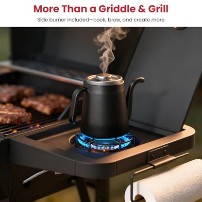 LAUDLIFE 5-Burner Propane Grill Griddle Combo with Side Burner, Dual Zone BBQ Gas Grill, Non-Stick Porcelain-Enameled Surface, Easy to Clean, 702 Sq.In. Cooking Area, Heavy-Duty Stand for Backyard