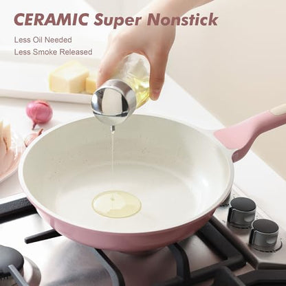 SENSARTE Nonstick Ceramic Cookware Set Large 13-Piece, Healthy Pots and Pans Set Dishwasher Safe, Non-toxic Kitchen Cooking Set with Stay-Cool Handles, Induction Compatible, PFAS Free, Pink
