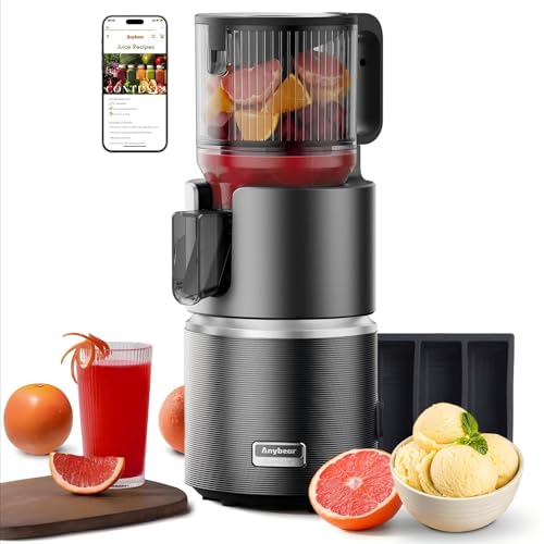 Anybear Cold Press Juicer, 350W Masticating Juicer for Juice, Nut Milk & Sorbet, Dual Slow-Squeezing Technology, 4.9" Feed Chute for Whole Fruits & Vegetables, BPA-Free Tritan(Grey)