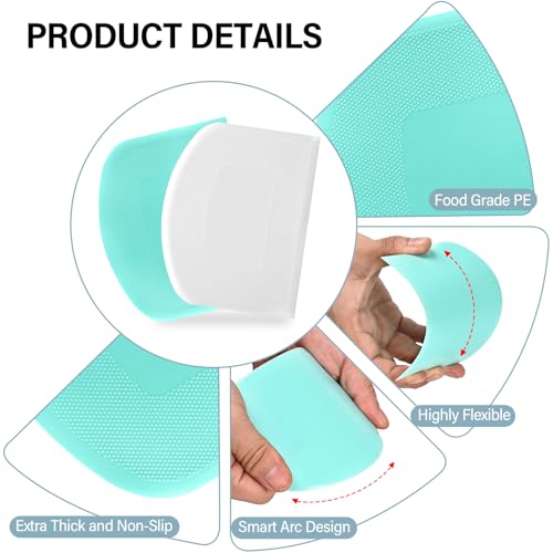 Ecavria Bench Scraper, Premium Stainless Steel Dough Scraper with 2 PCS Flexible Bowl Scraper, Dough Cutter with Measuring Scale, Versatile Kitchen Scraper Set for Pastry Bread Pizza Cake