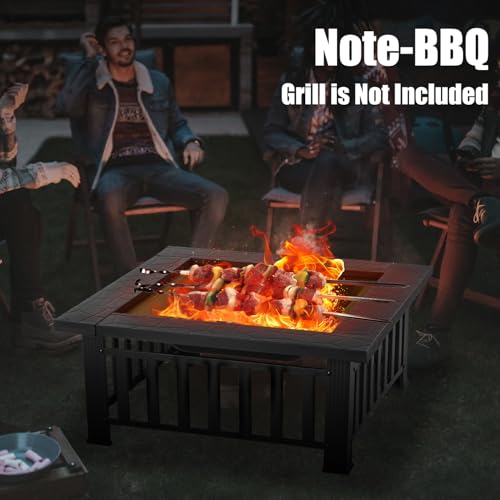 EcoNook 36 inch Fire Pit, Square Outdoor Fire Pit Table with Spark Screen & Fire Poker, 3-in-1 Multipurpose Firepits for Outside, Fireplace for Yard, Garden, Patio